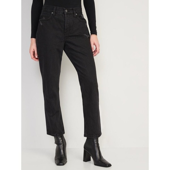 Old Navy Denim - Old Navy Size 14 Jeans High Rise Slouchy Straight Cropped Distressed Women's